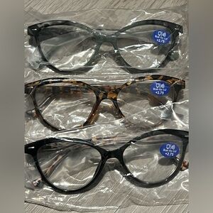 Cateye readers +2.50/+2.75 Blue screen UV computer glasses 3-pack
